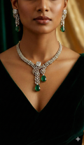 American Diamond Floral Necklace Set with Emerald Green Drops