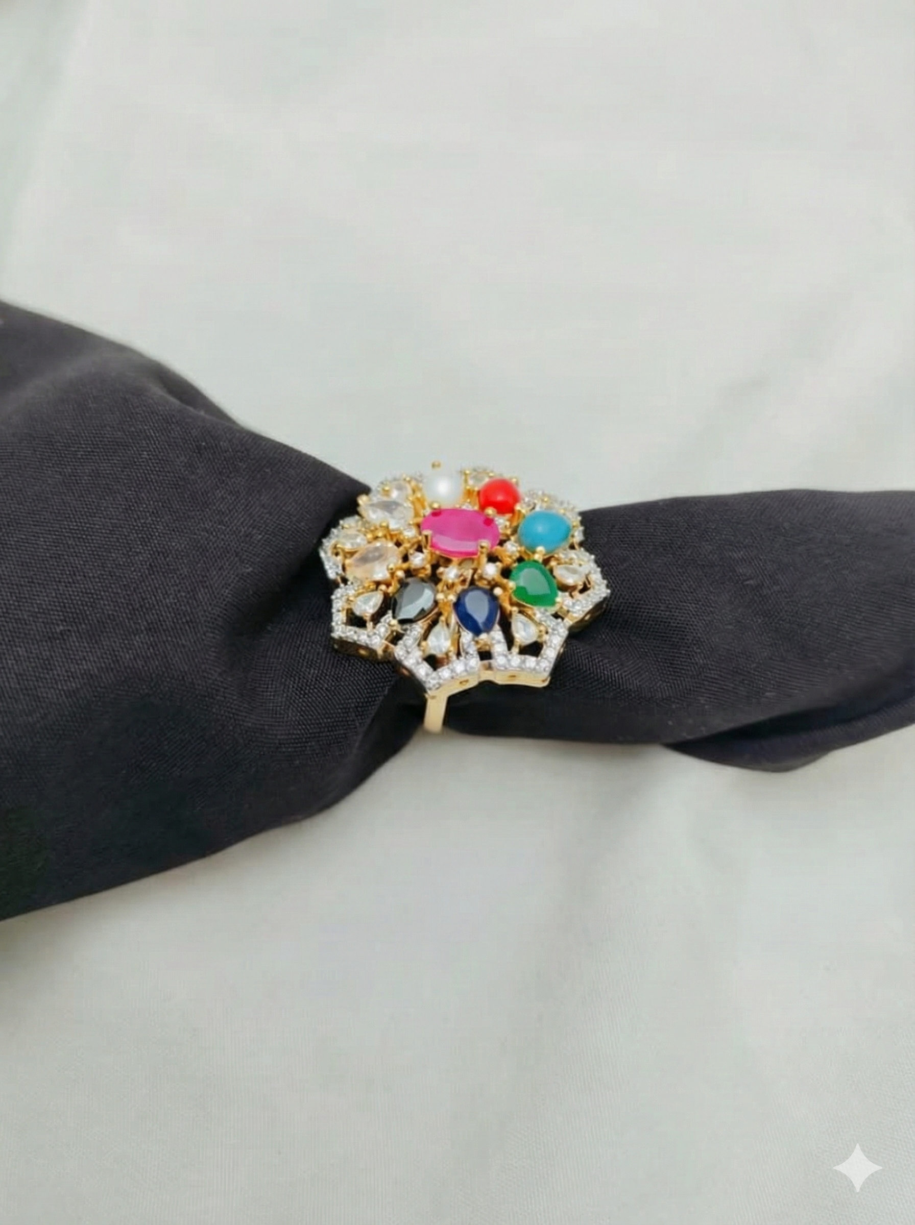 Royal Nine-Gem Floral Ring