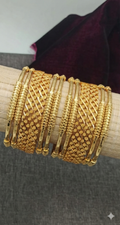 Gold Plated Traditional Textured Bangle Set (Set of 12)