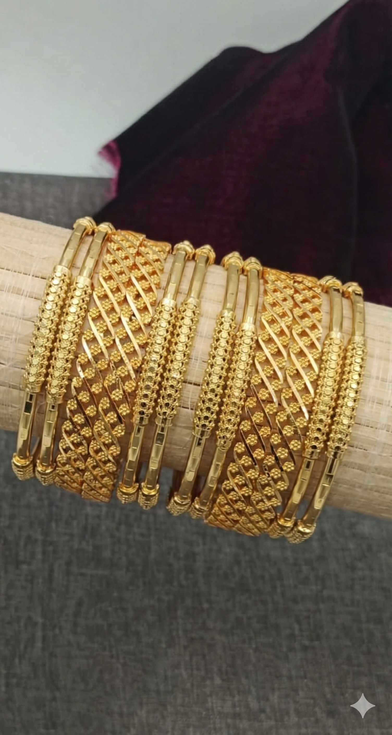 Gold Plated Traditional Textured Bangle Set (Set of 12)