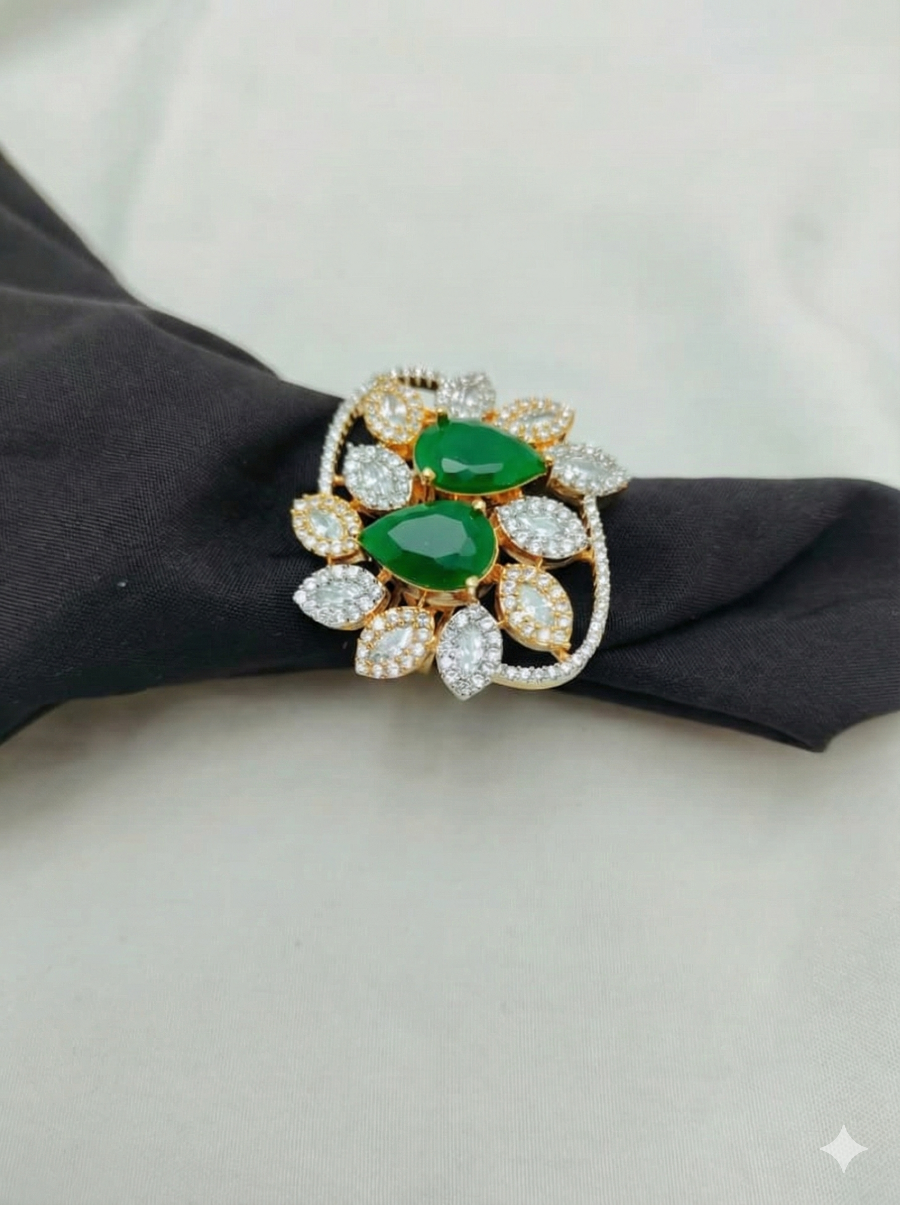 Double Radiance Leaf Ring