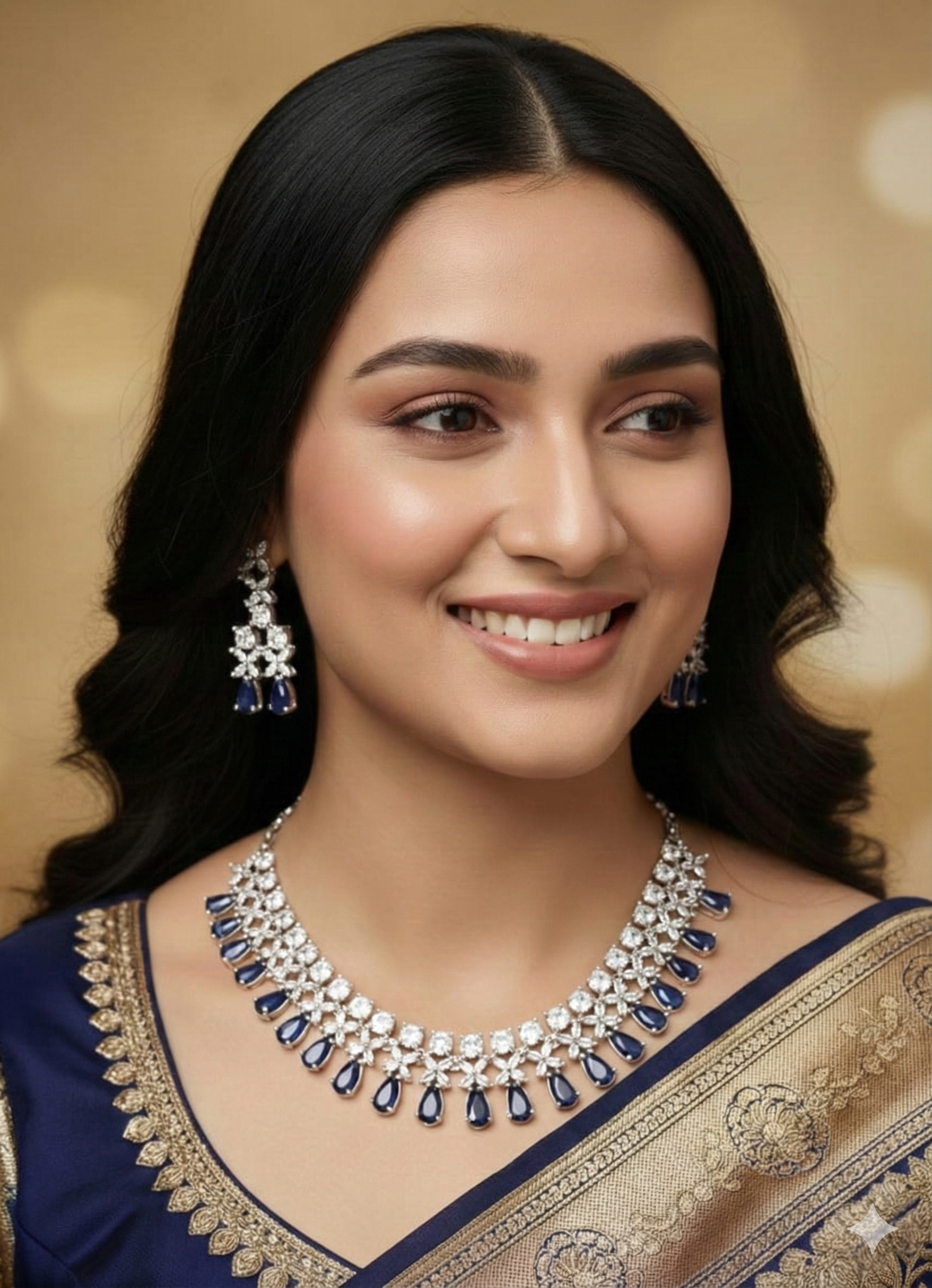 Silver Plated American Diamond Choker Set with Marquise Stones