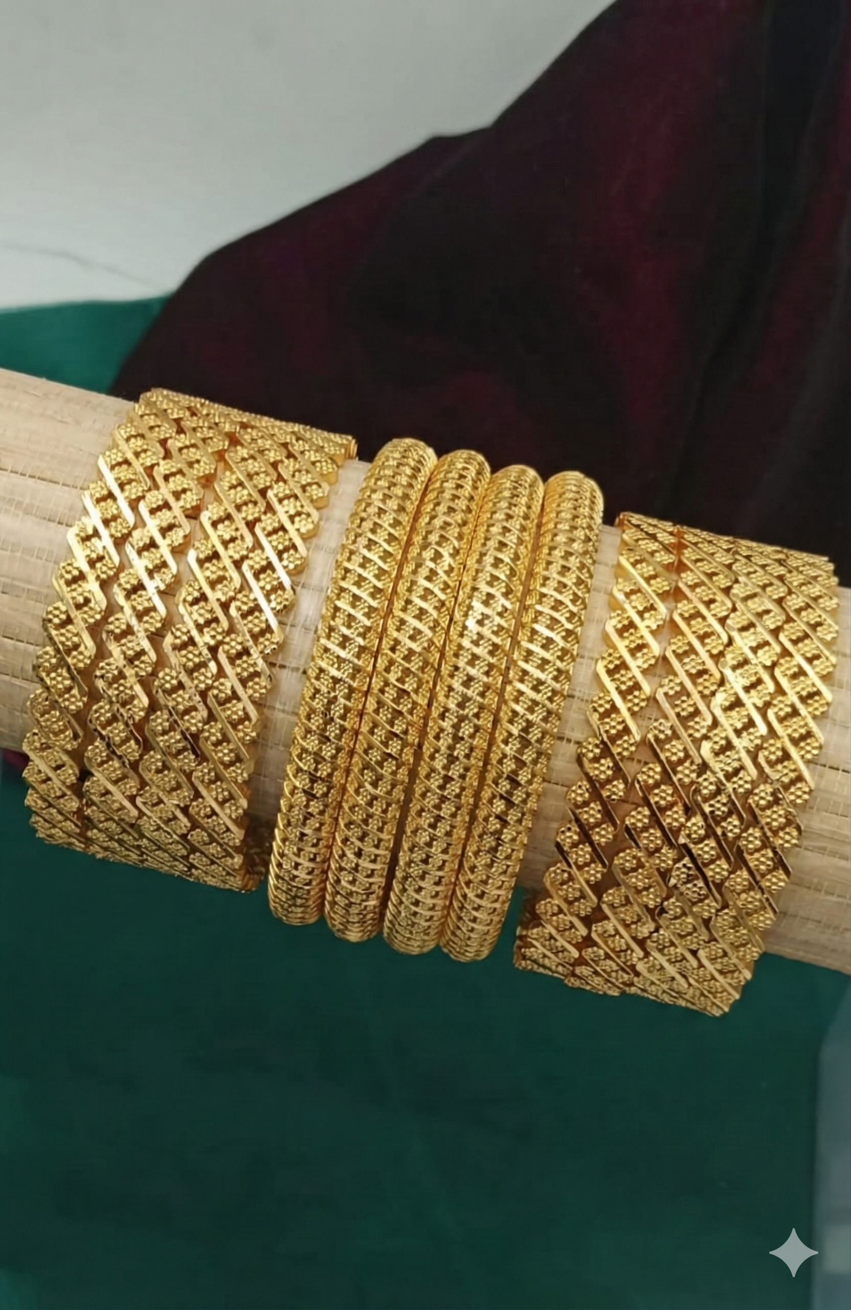 Gold Plated Traditional Textured Bangle Set with Jali Work