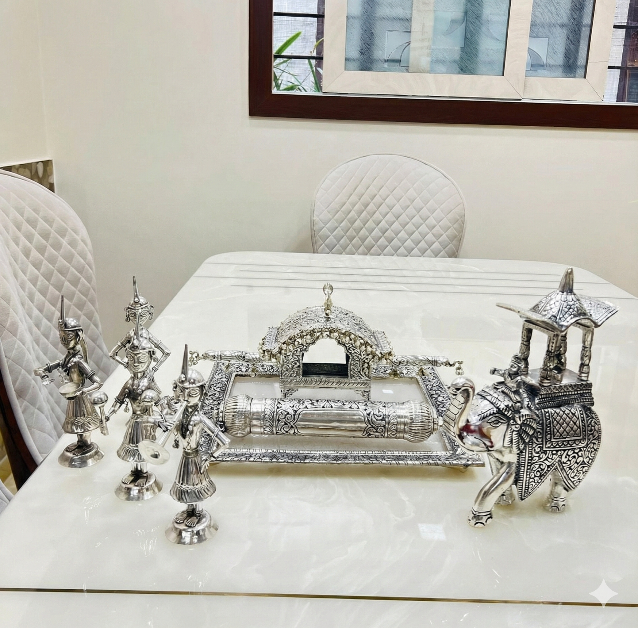 German Silver Royal Procession Set – Elephant, Musicians & Scroll Holder