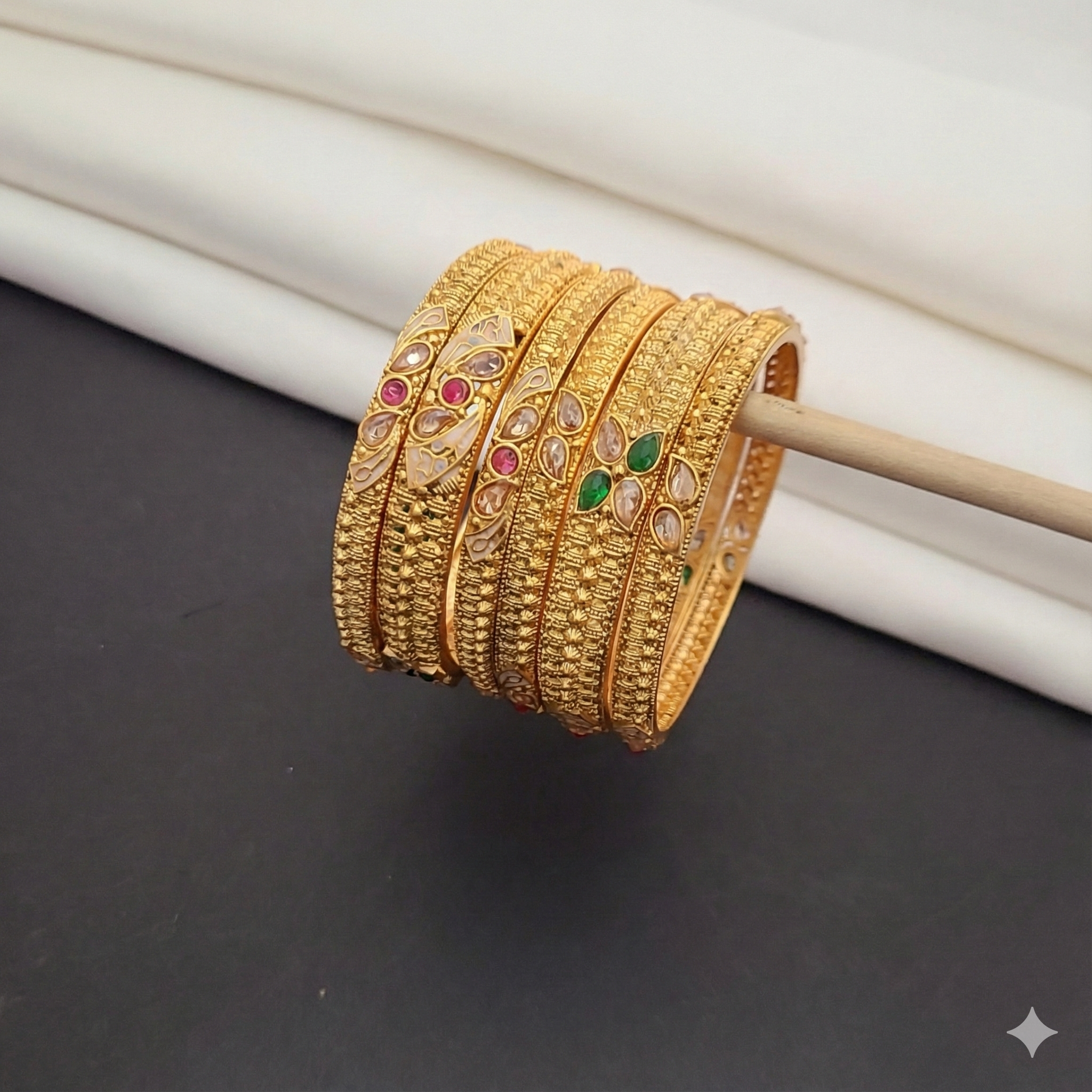 Gold Plated Meenakari Kada Pair with Floral Enamel