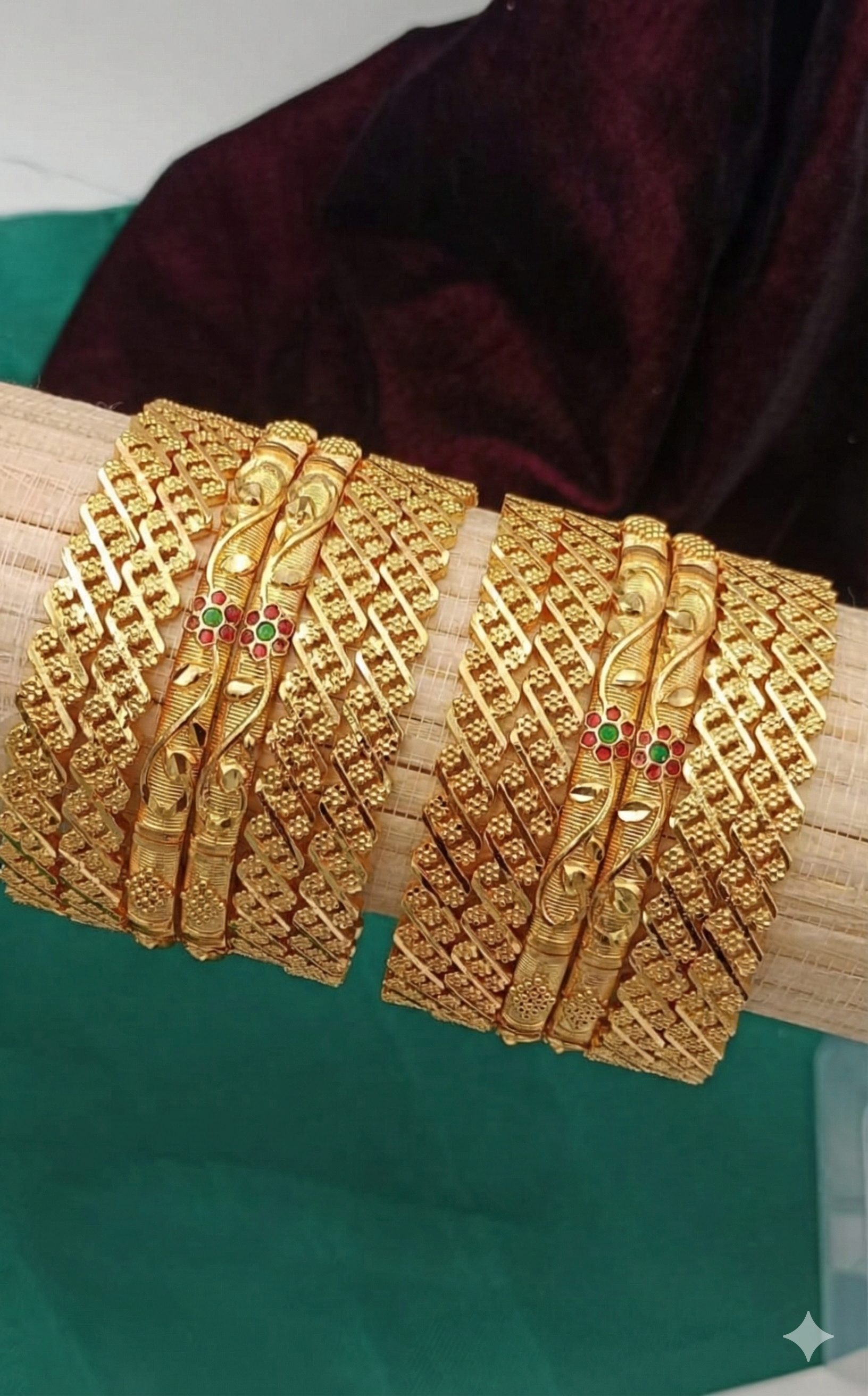 Traditional Gold Plated Bridal Bangle Set with Meenakari & CNC Work