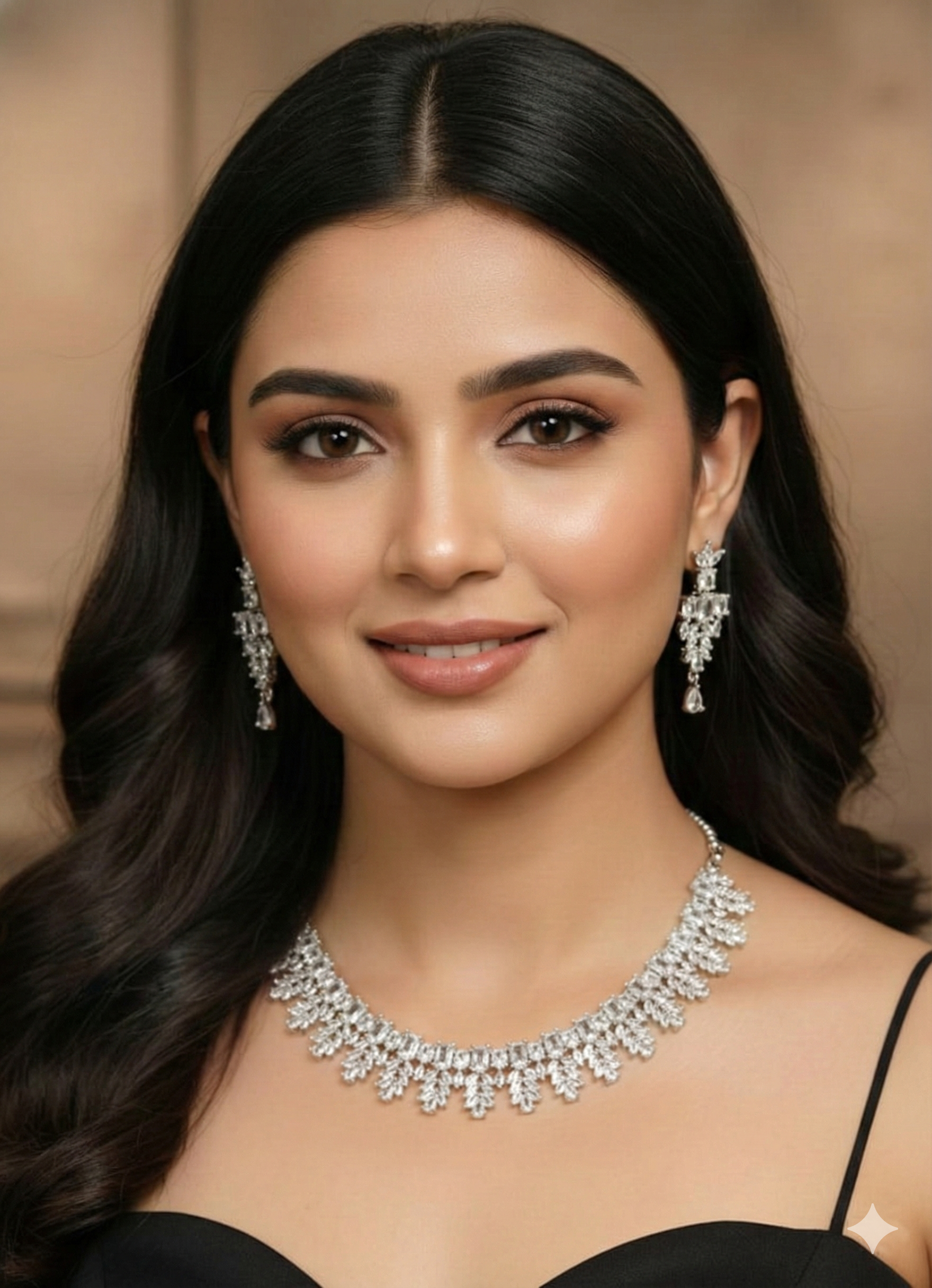 Silver Plated American Diamond Necklace Set with Cushion Cut Stones