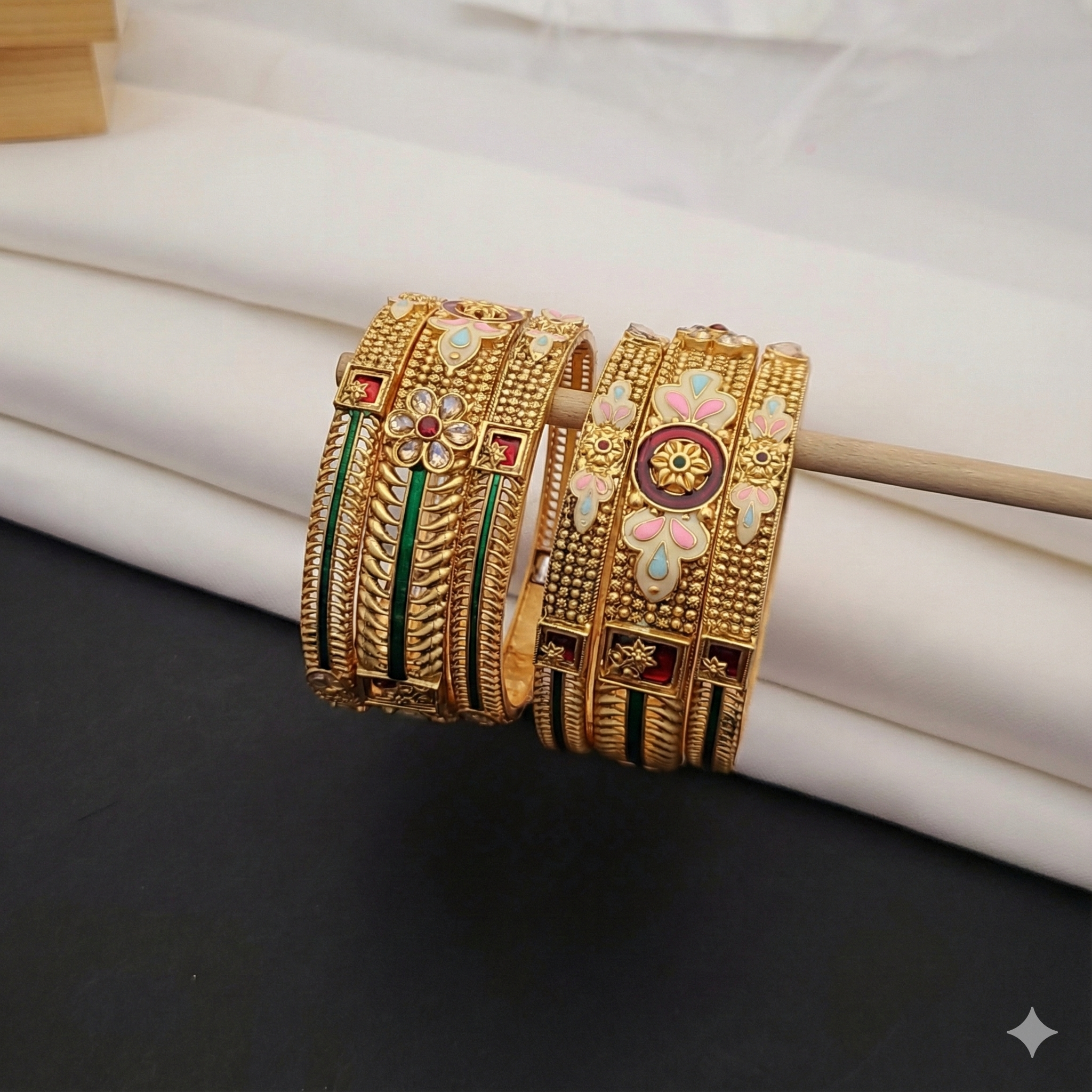 Gold Plated Meenakari Bangle Set with Pastel Enamel Work