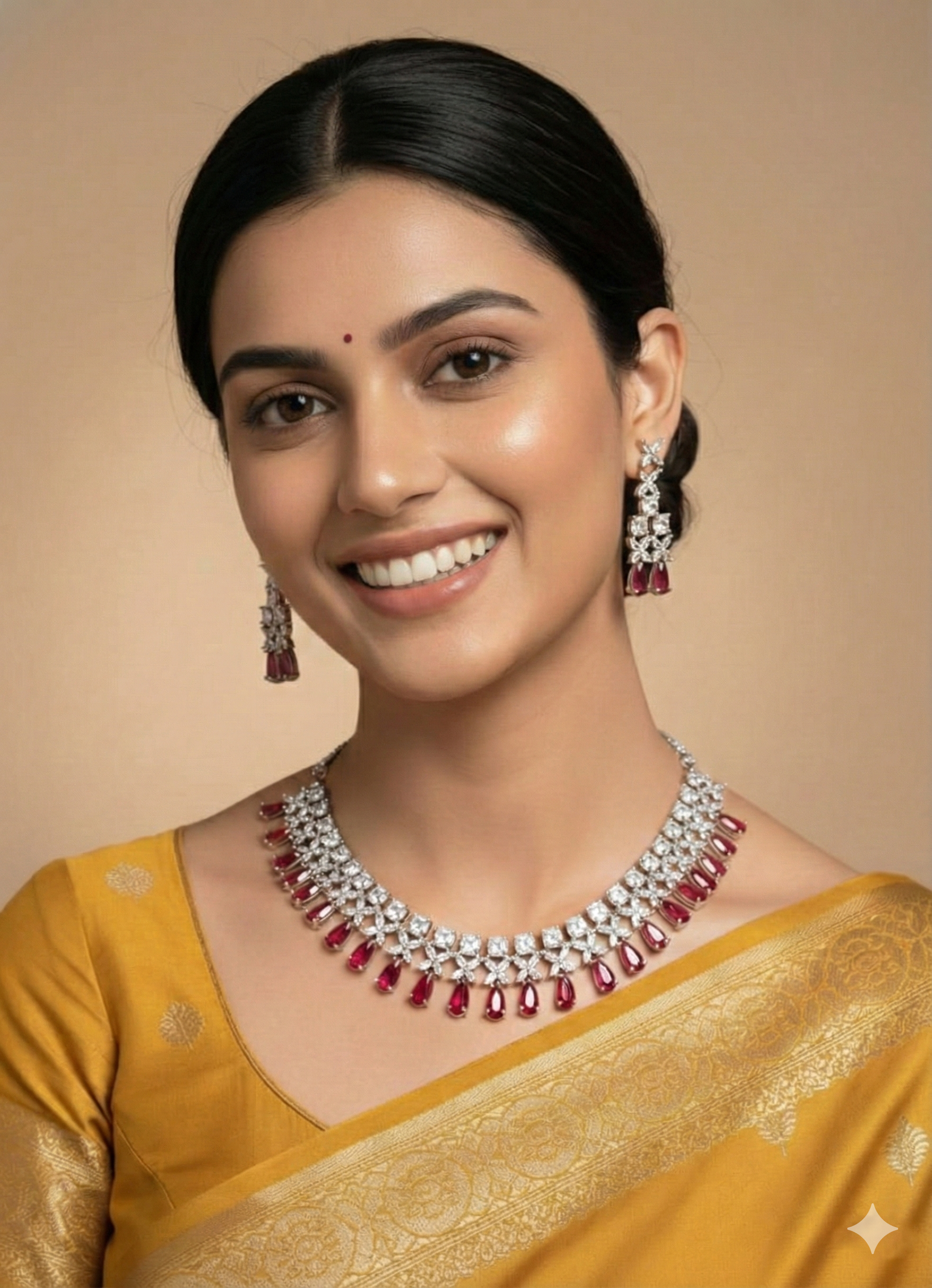 Silver Plated American Diamond Necklace Set with Cushion Cut Stones