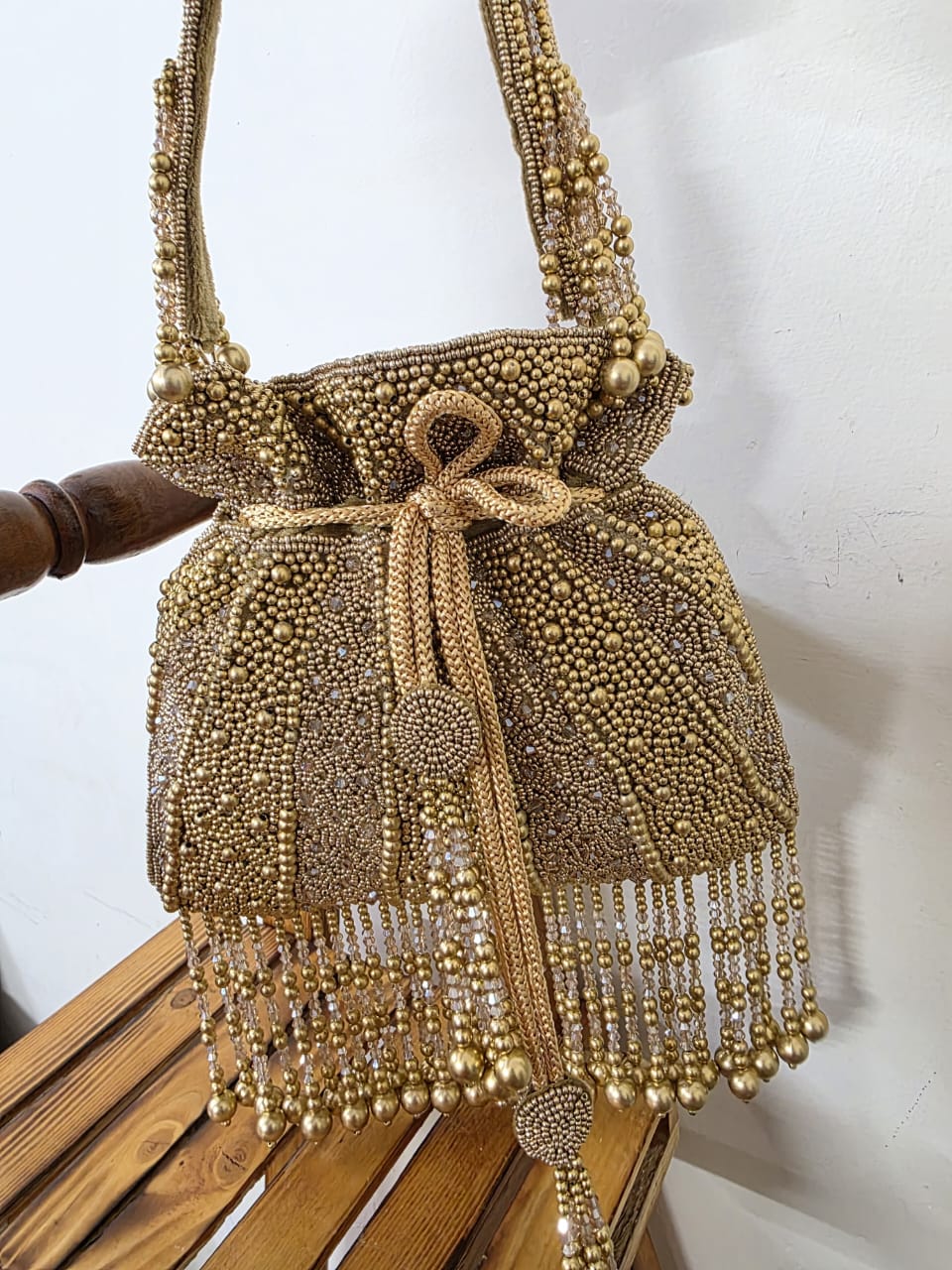 Antique Gold Beaded Potli Bag
