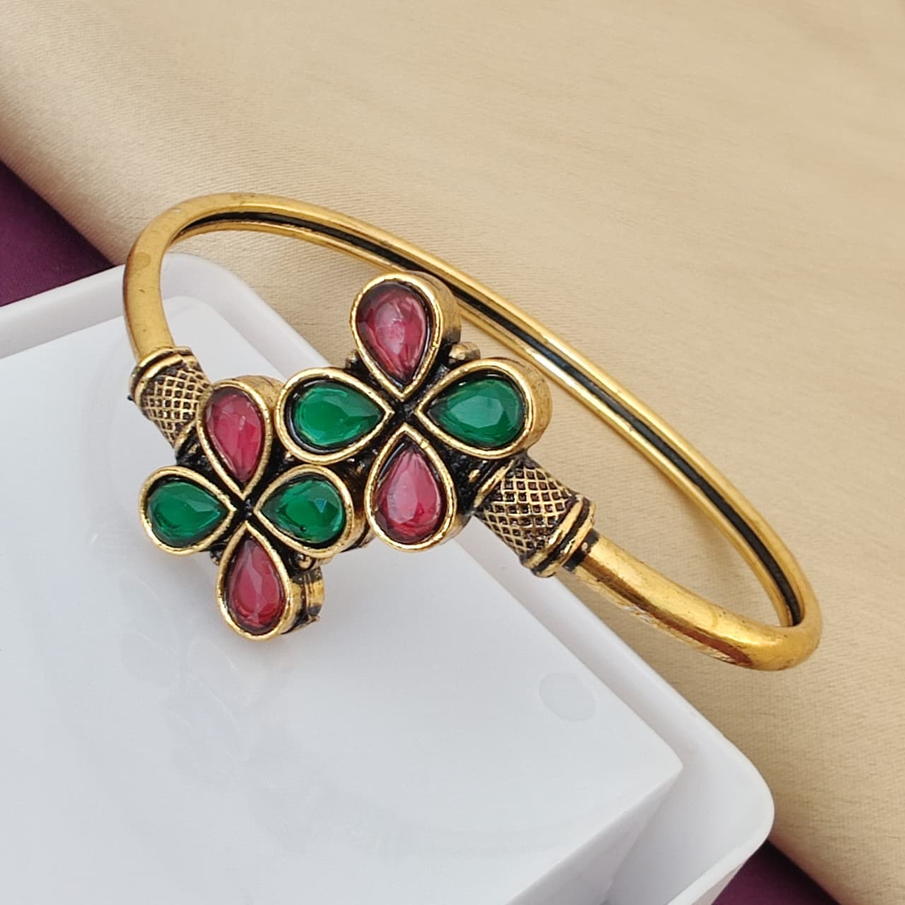 Gold Plated Royal Ruby Duo Cuff Bracelet