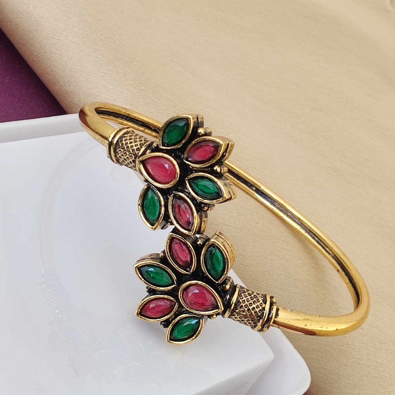 Gold Plated Pastel Twin Bloom Cuff Bangle