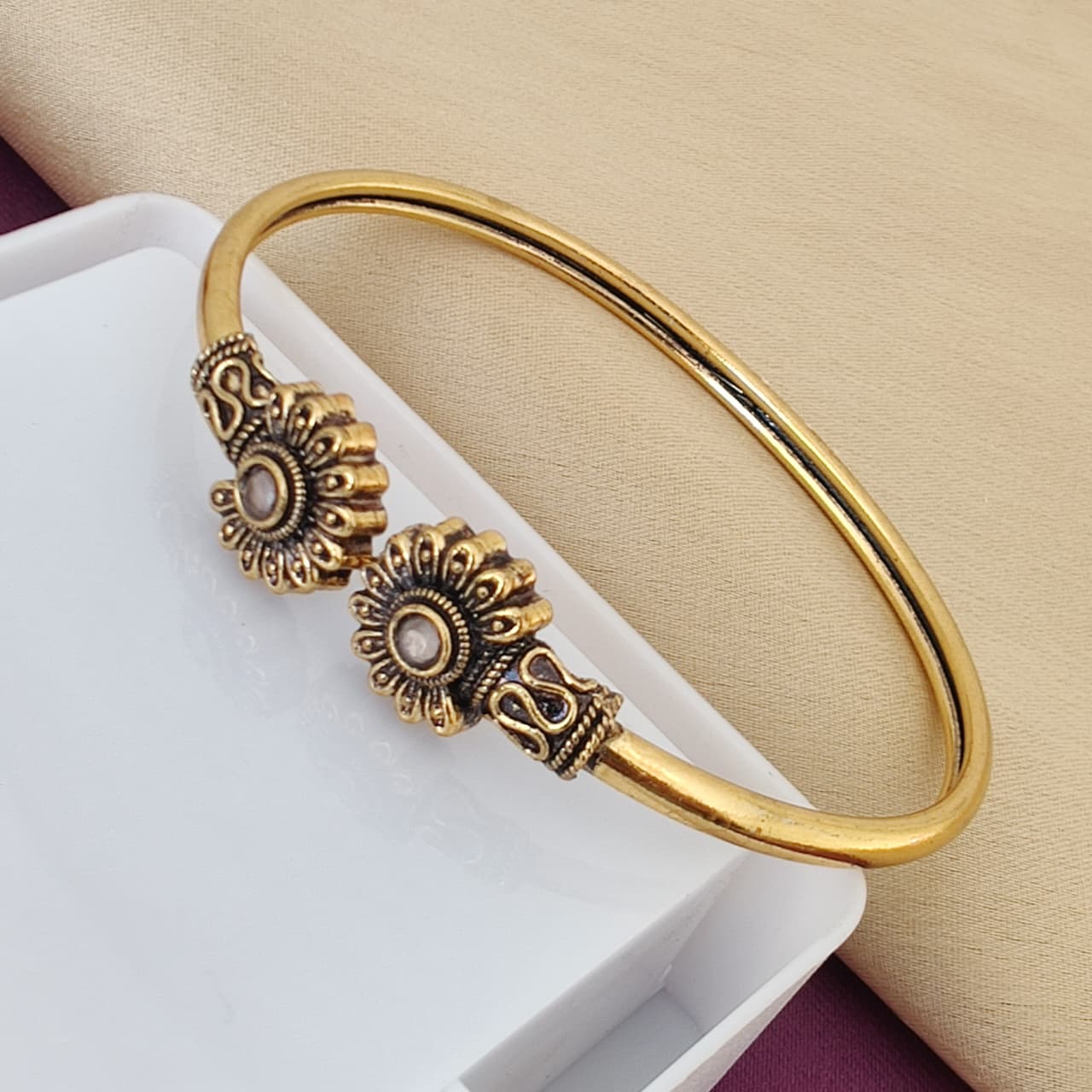 Gold Plated Floral Open Cuff Bracelet