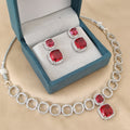 Silver Plated American Diamond Necklace Set with Ruby Red Stone