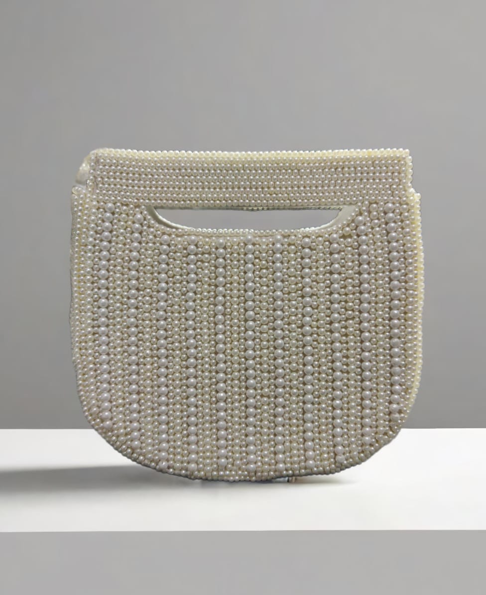 Chic White Pearl Cutout Handle Bag