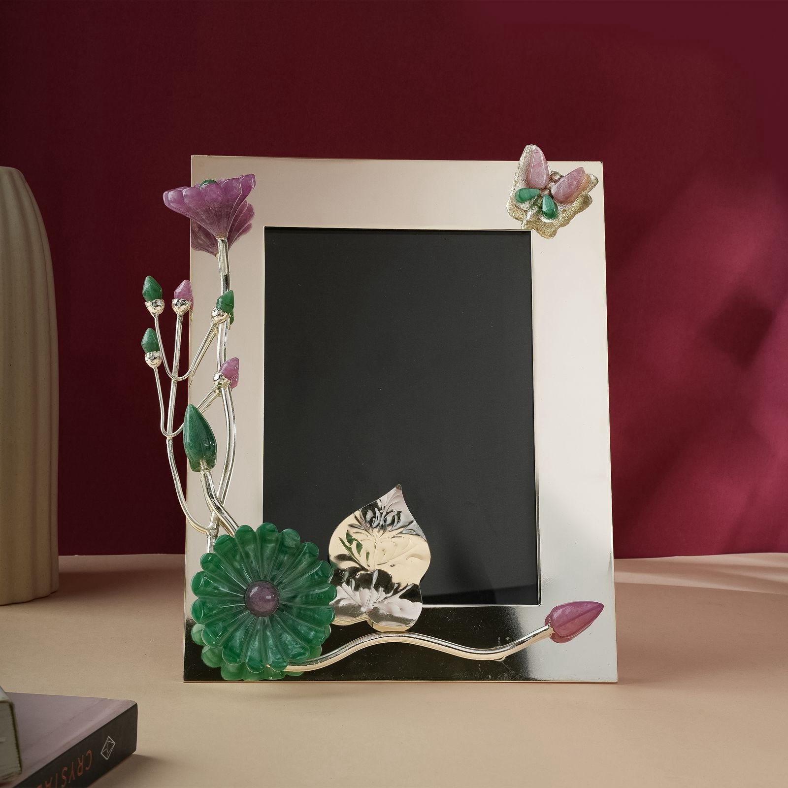 Butterfly & Bloom: Luxury Brass Photo Frame with 3D Resin Floral Design (7x5)