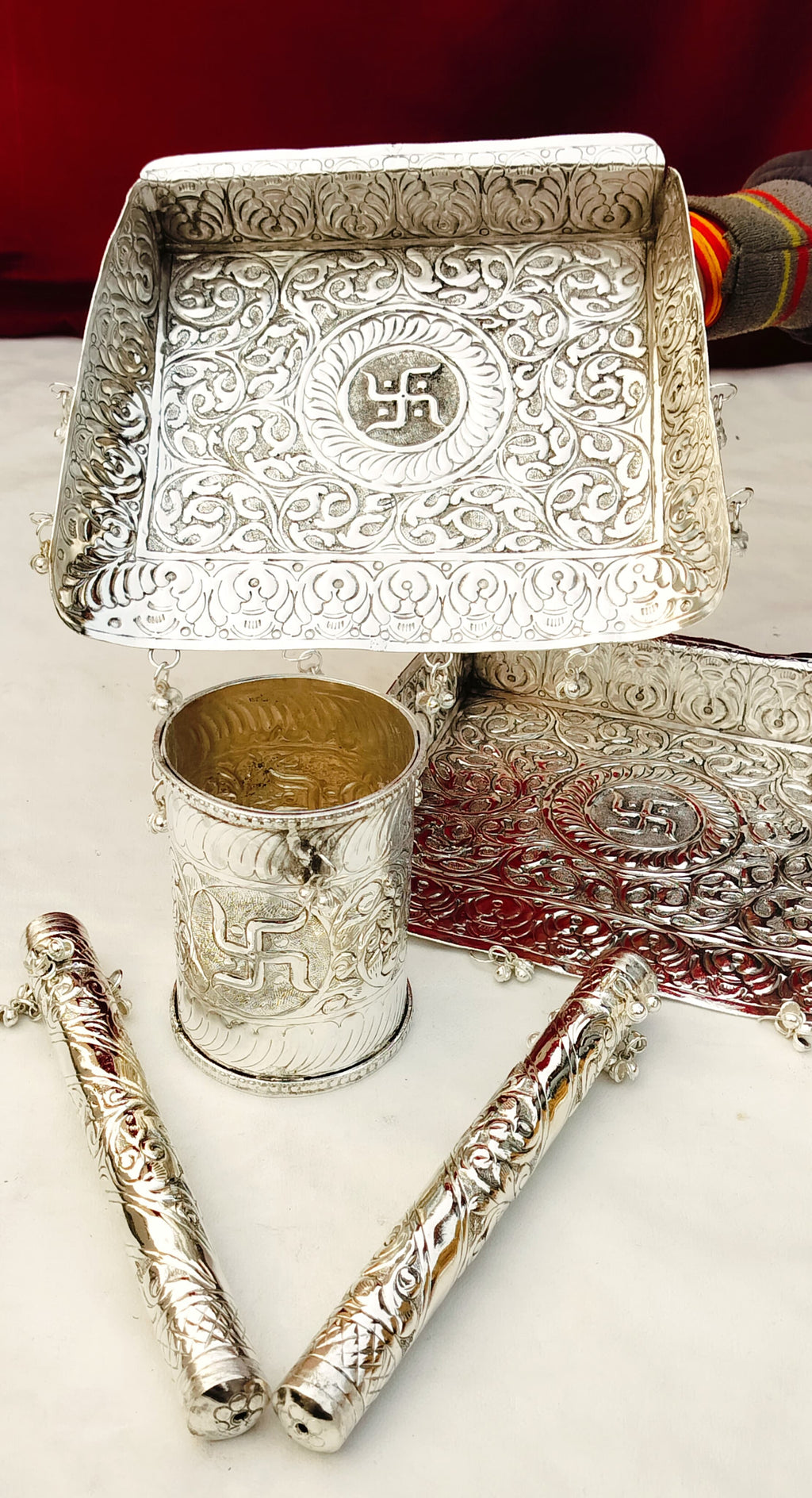 German Silver Wedding Essential Set: Okhli, Musal & Supadi (5 Piece)