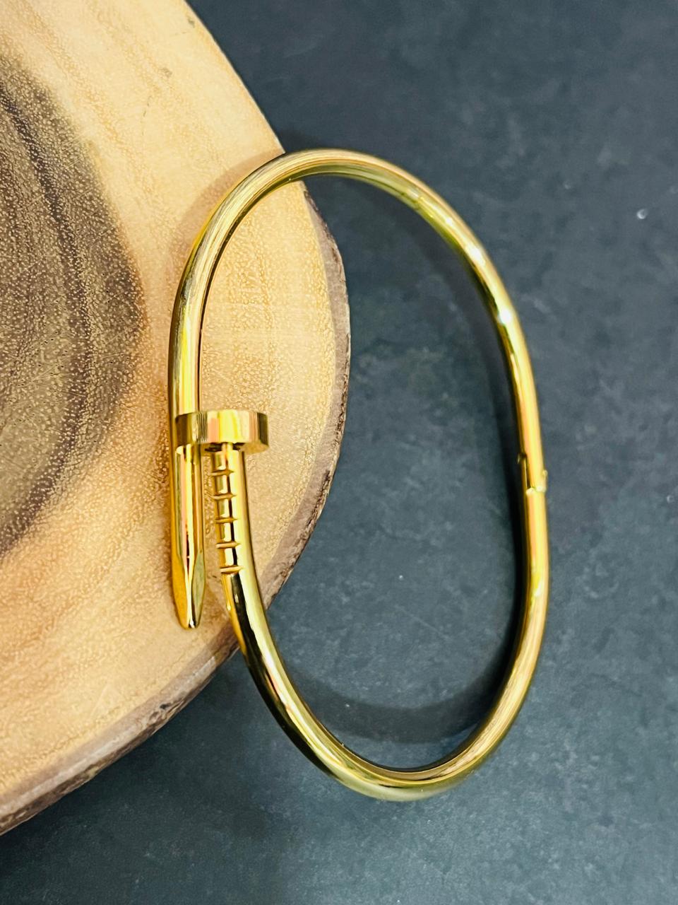 Modern Industrial Nail Bangle – Gold Plated Statement Cuff