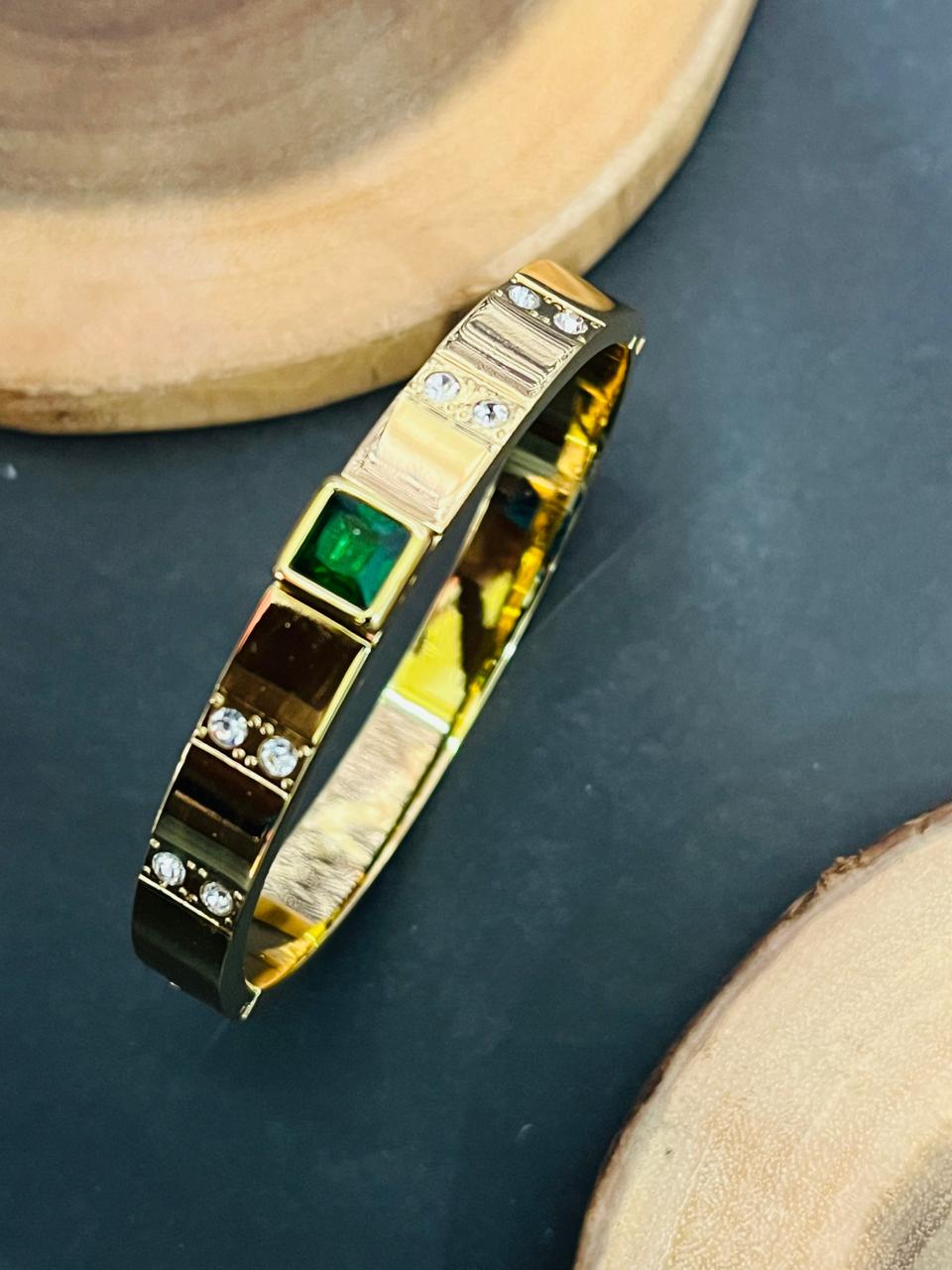 Modern Geometric Stone Bangle – Emerald Green