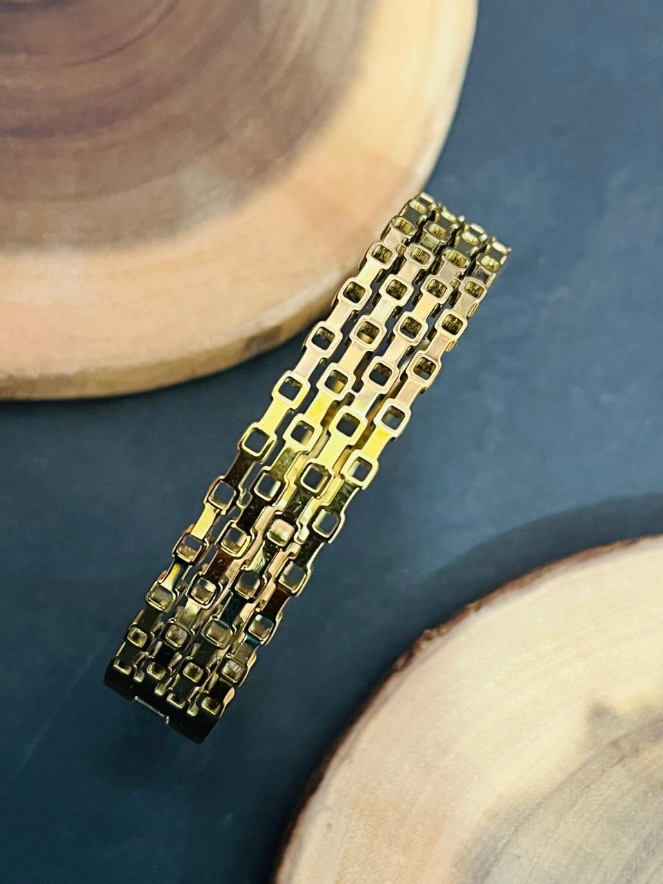 Modern Watch Link Style Bangle – Triple Row Gold Design