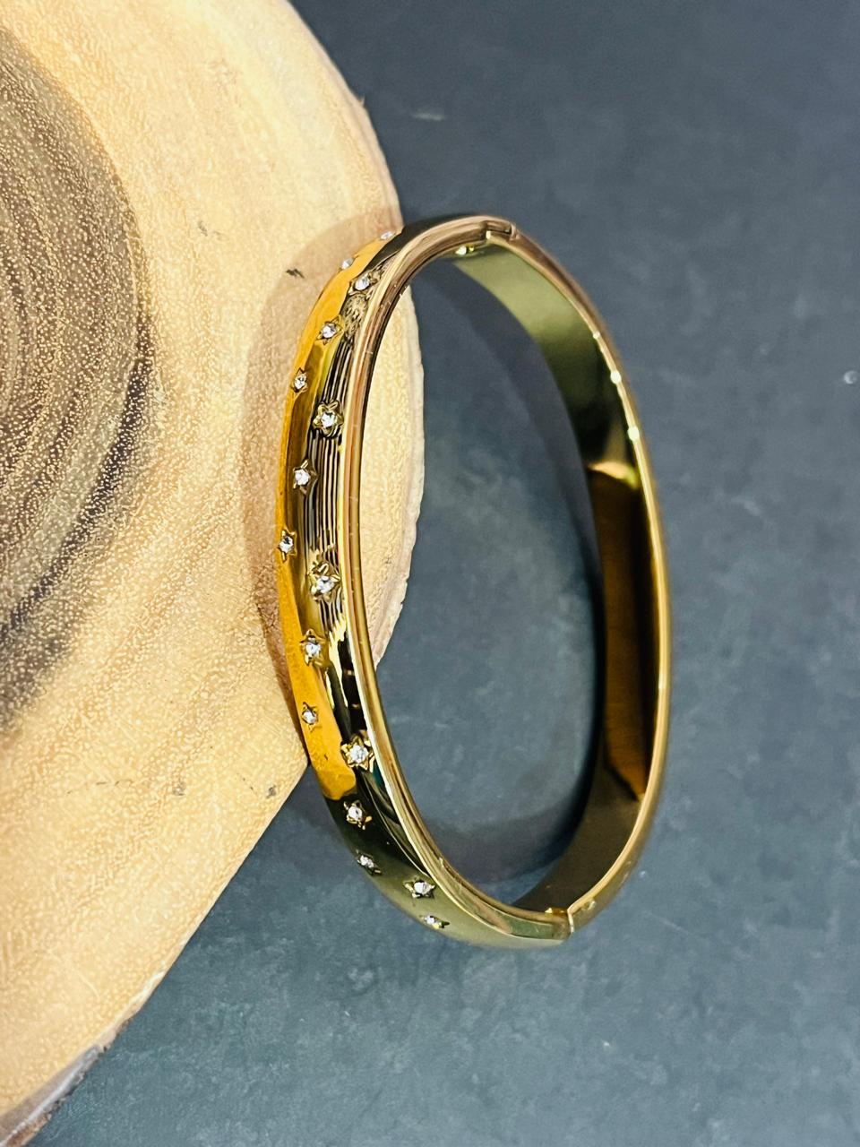 Celestial Starburst Bangle – Gold Plated with Engraved Detail