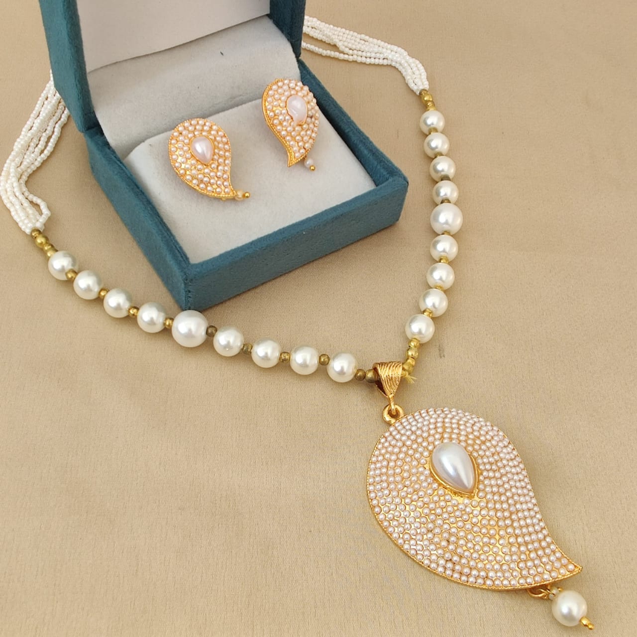 Gold Plated Pearl Pendant Set with Matching Earrings