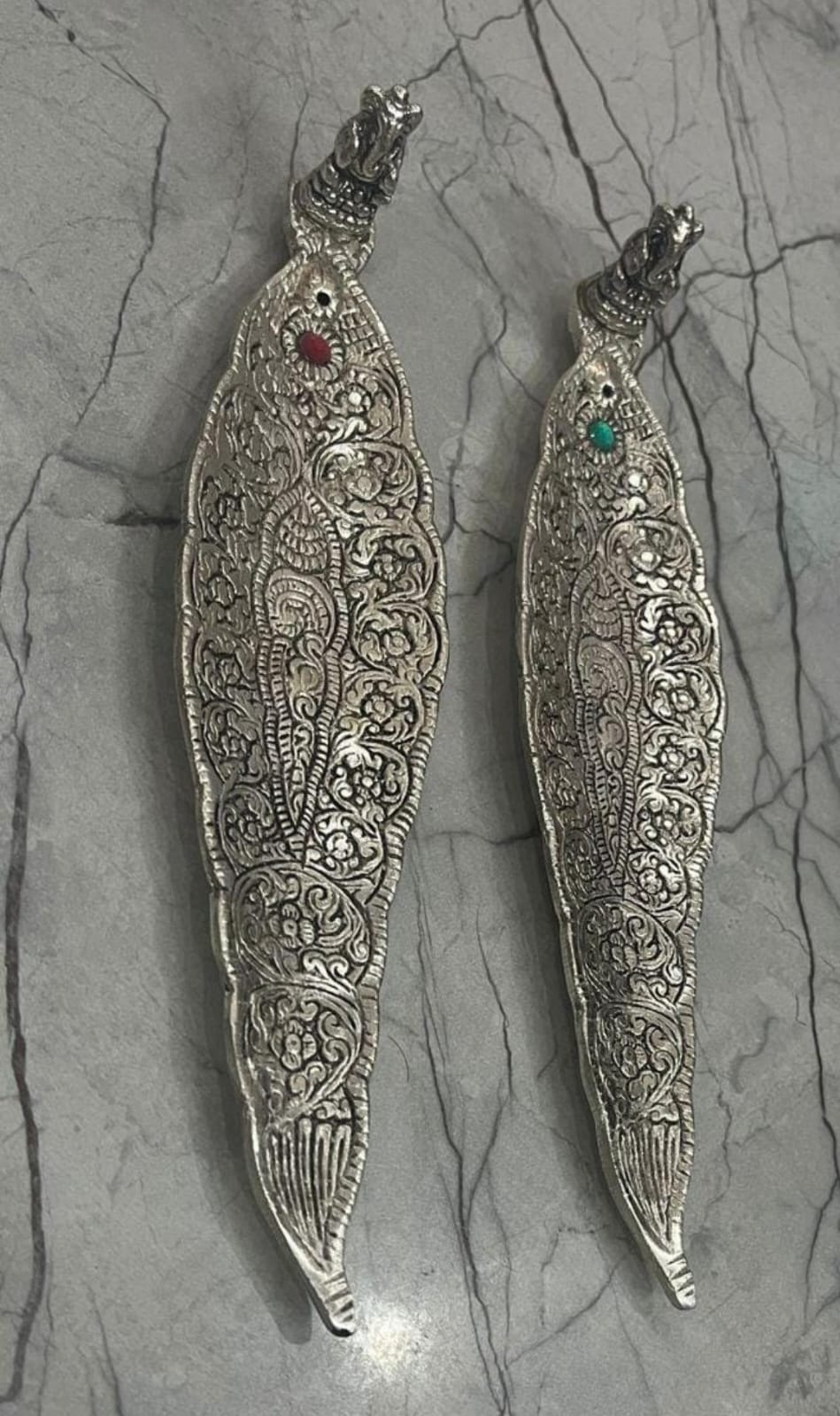 German Silver Antique Leaf Holder Set with Bird Handles (Set of 2)
