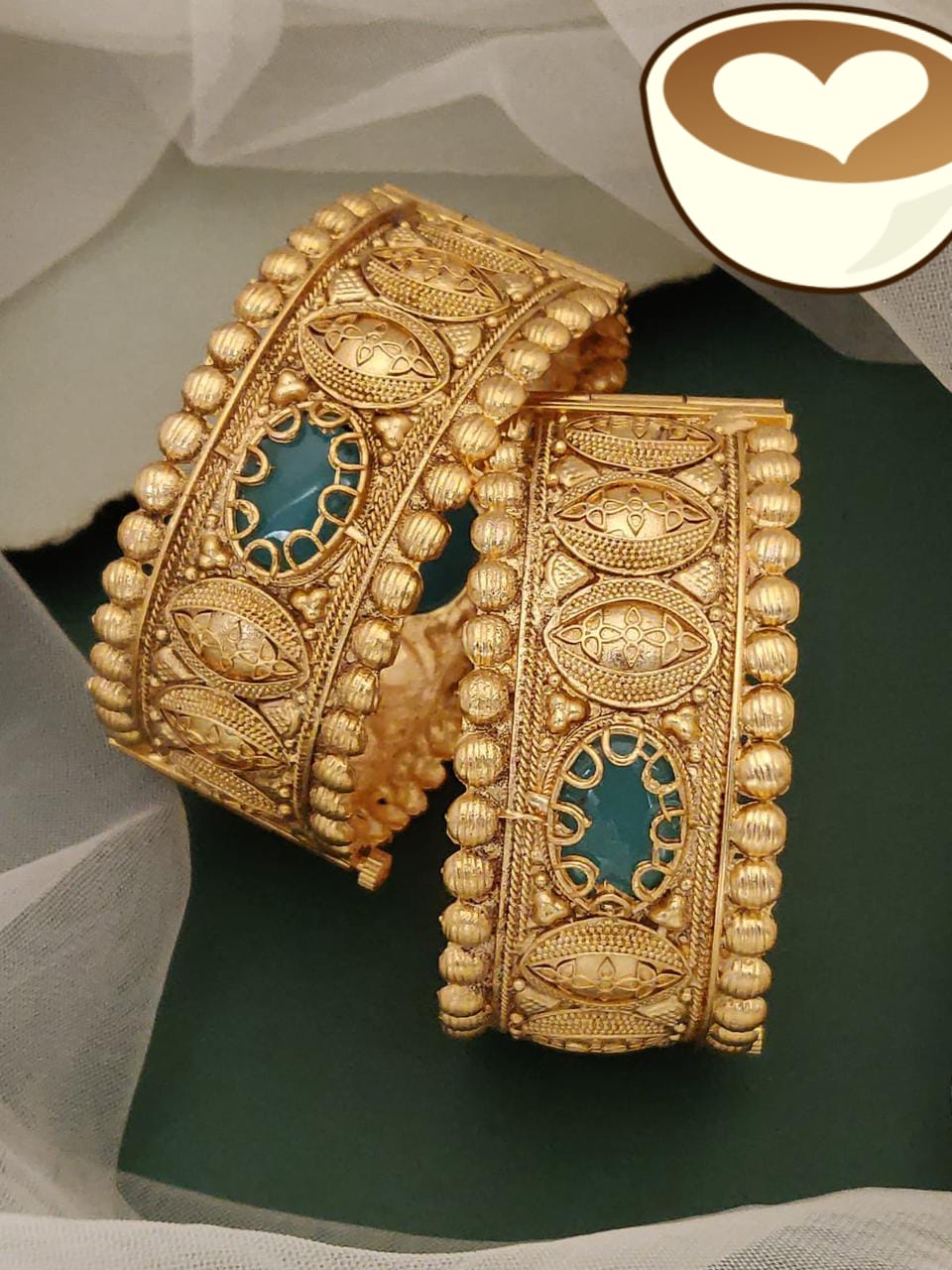 Gold Plated Beaded Rava Work Kada Bangles (Pair)