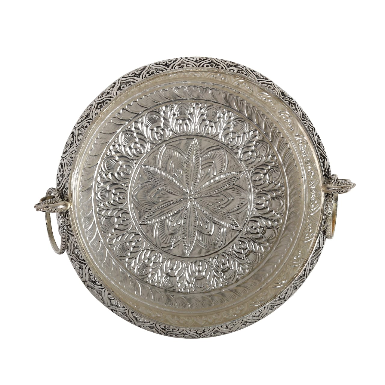 German Silver Peacock Handle Urli Bowl