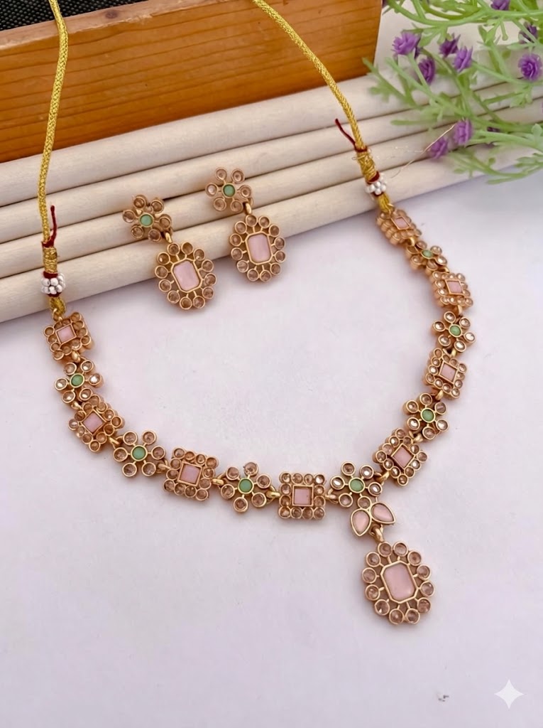 Rose Gold Plated Pastel Geometric Necklace Set