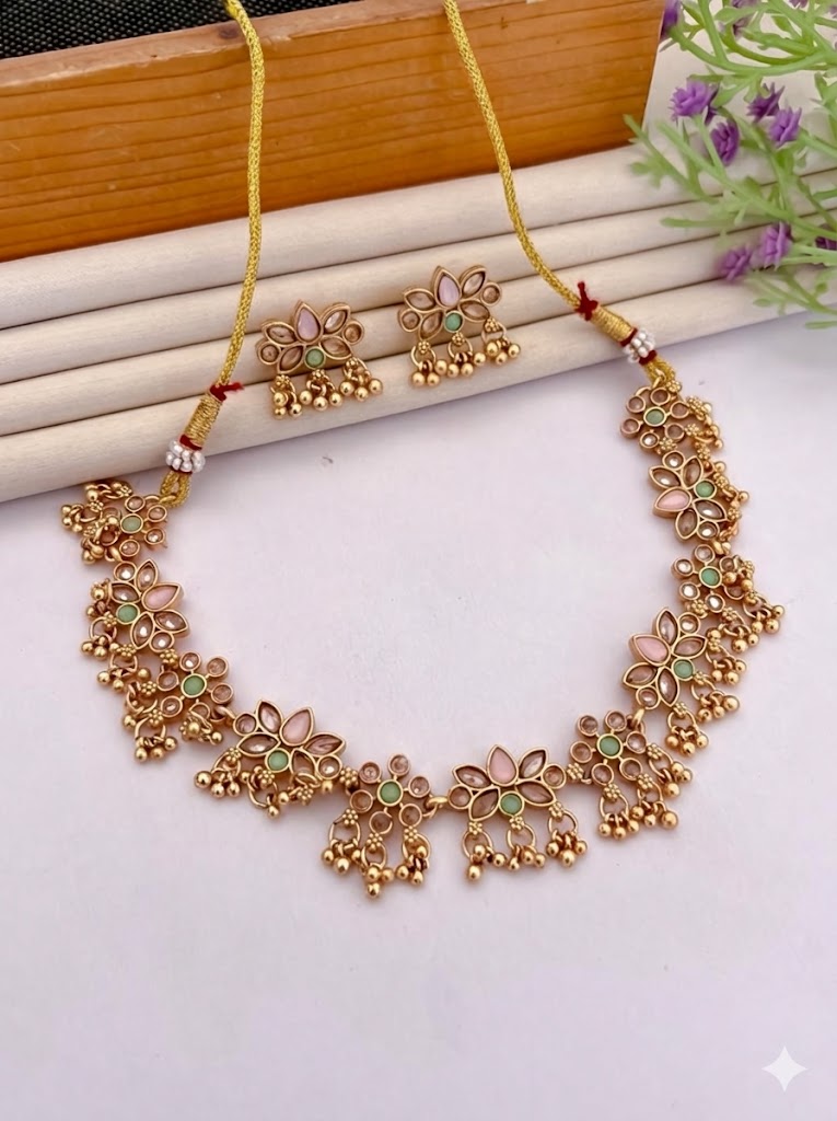 Rose Gold Plated Multi-Color Floral Necklace Set